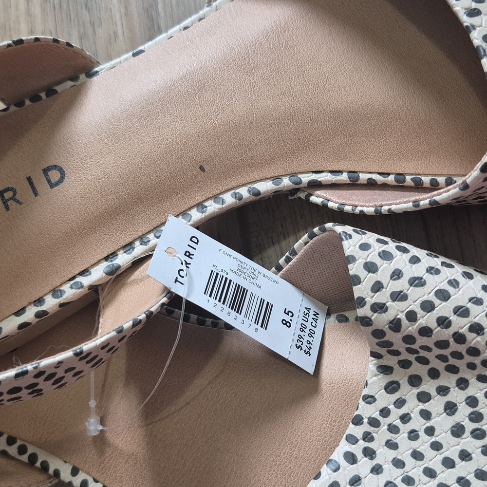 TORRID Sling Back Pointed Toe. Size 8.5. Wide Width. Animal Print. Nude/black - Picture 6 of 6